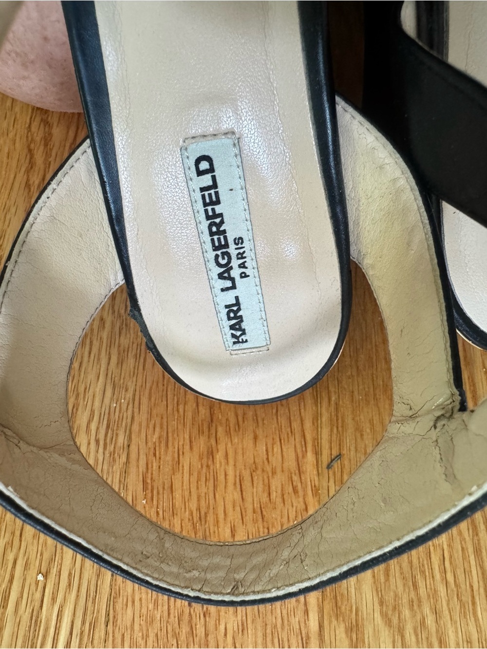 Karl Lagerfield Affre Black Leather Wedge Sandal, size 7.5 M - Picture 11 of 11